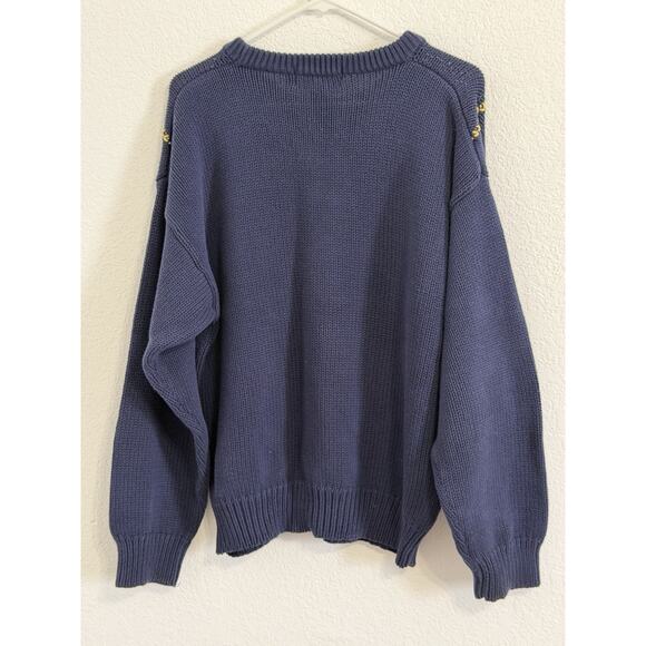 Vintage Eddie Bauer Men’s Size L Blue Argyle Pattern Cotton Knit Sweater - Picture 2 of 5